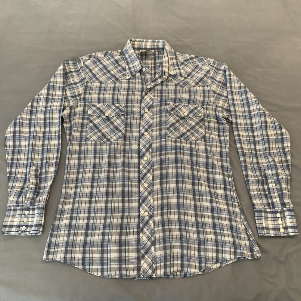Vintage Saturdays In California Shirt Mens Large Blue Plaid Long Sleeve Snap 80s